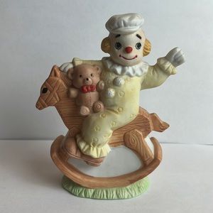 Vintage 1988 Radmark Aldon Rocking Horse and Clown Figurine bear white brown 5"